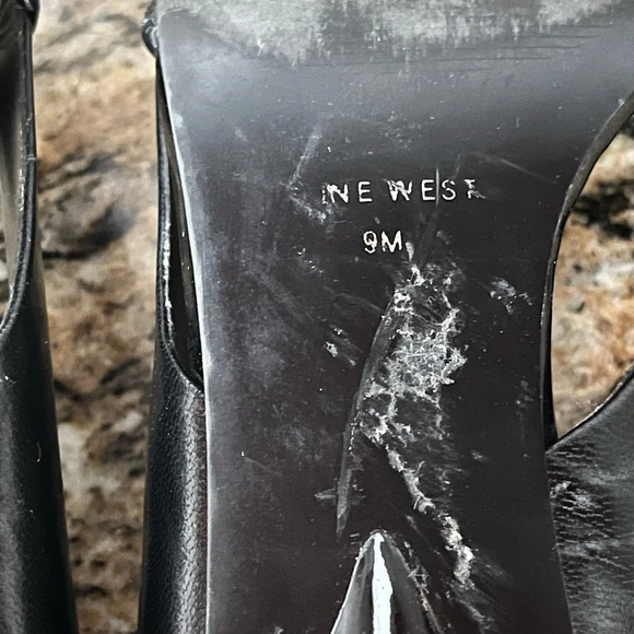 Womens Nine West black patent leather peep toe slip on heel 9M WNMIXUPTJ - Picture 10 of 11